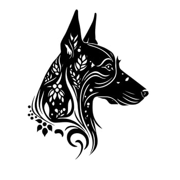 Doberman dog ornamental portrait. Simple vector image for logo, emblem, tattoo, embroidery, laser cutting, sublimation.