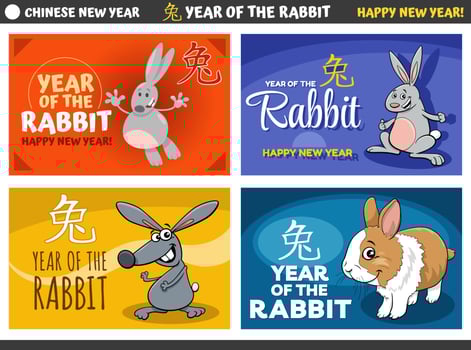 Chinese New Year designs set with happy rabbits vector