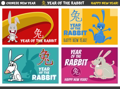 Chinese New Year designs set with rabbit characters vector
