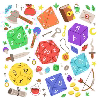 D4 D6 D8 D10 D12 and D20 Dice for Board games, dnd dices set. RPG dice for table game. Vector illustration