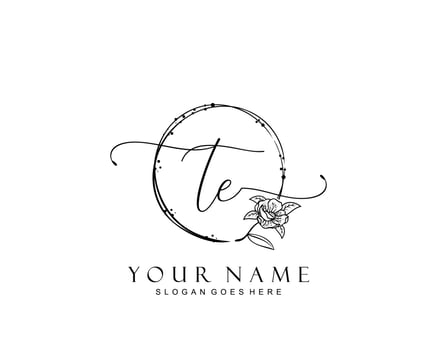 Initial TE beauty monogram and elegant logo design, handwriting logo of initial signature, wedding, fashion, floral and botanical with creative template. vector