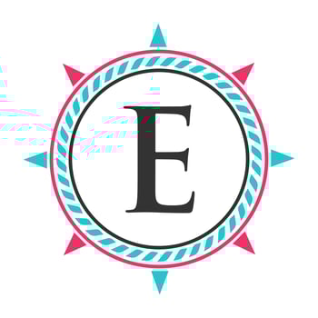 Anchor Logo Design on Letter E Template. Marine Retro Element, Super Yacht icon, Sailing Cruises Badge Logo vector