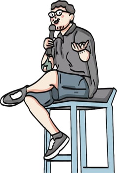 A MAN IS GUIDING AN EVENT IN A CAFE vector