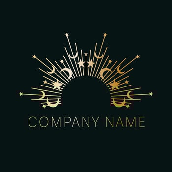 Halo crown with crescents and stars premium logo design. vector