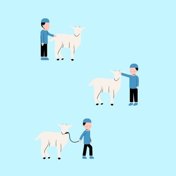 Muslim Boy With Goat Animal Qurban vector