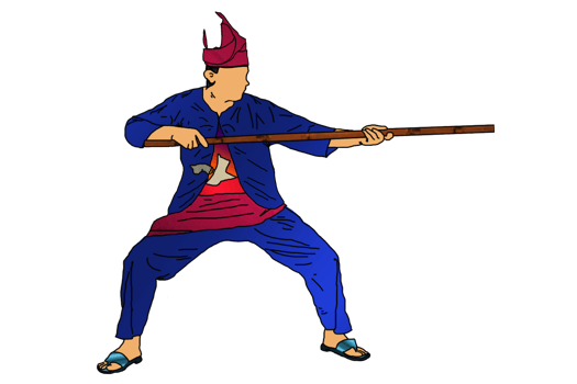 Warrior wear costume Malaya Nusantara practicing martial art used rattan stick png