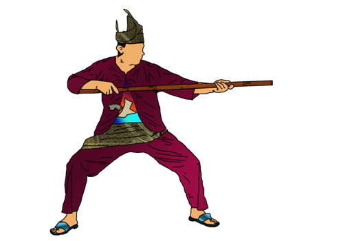 Warrior wear costume Malaya Nusantara practicing martial art used rattan stick png