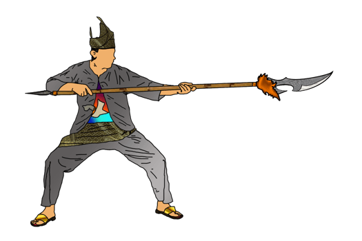 Icon of Malay Warrior doing step martial art using spear as weapon png