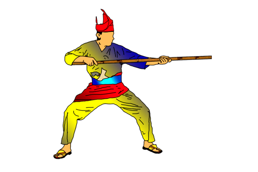icon pattern man practice Malay martial art with rattan stick png