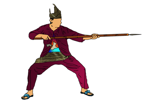 Icon of Malay Warrior doing step martial art using spear as weapon png