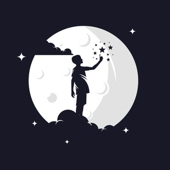Reaching Stars with Moon Background Logo Design Template with dark background vector