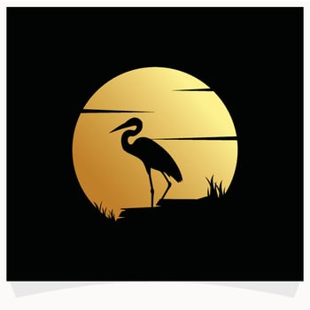 Heron Silhouette with Moon Background Logo Design Template vector