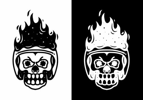 Black and white tattoo design of skull wearing helmet vector