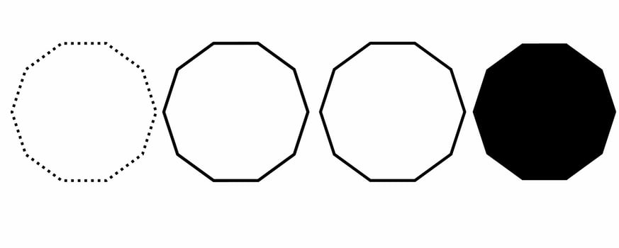 outline silhouette decagon shape set isolated on white background vector