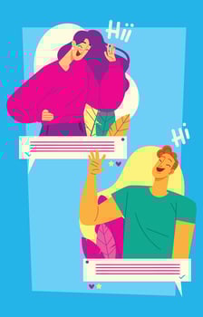 Boy and Girl Meet in a Online Chating Concept vector