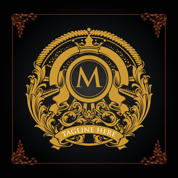 Classic elegant gold badge crown shield flourish illustration Vector for your work Logo, mascot merchandise t-shirt, stickers and Label designs, poster, greeting cards advertising business company