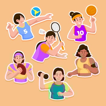 National Girl's And Women In Sport Greeting Sticker Template vector