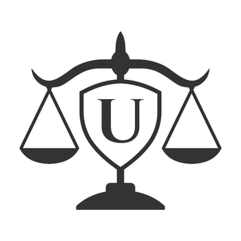 Law Firm Logo Design On Letter U with Shield Sign. Law Logo, Lawyer And Justice, Law Attorney, Legal, Lawyer Service, Law Office, Scale Logo Template vector