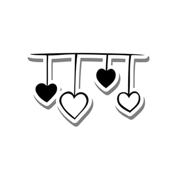 Doodle Line Hearts Mobile on white silhouette and gray shadow. Vector illustration Valentine Theme for decoration or any design.