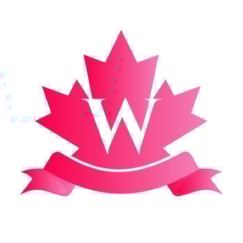 Canadian Red Maple On Letter W Seal and Ribbon. Luxury Heraldic Crest Logo Element Vintage Laurel Vector