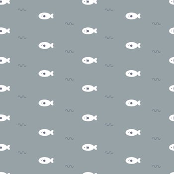 seamless minimal cute, sweet, pastel nature fish, marine life repeat pattern in blue background, flat vector illustration design