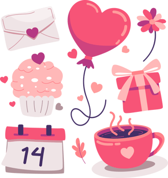 Icon set of Valentine's Day elements and objects design. Happy anniversary concept. png
