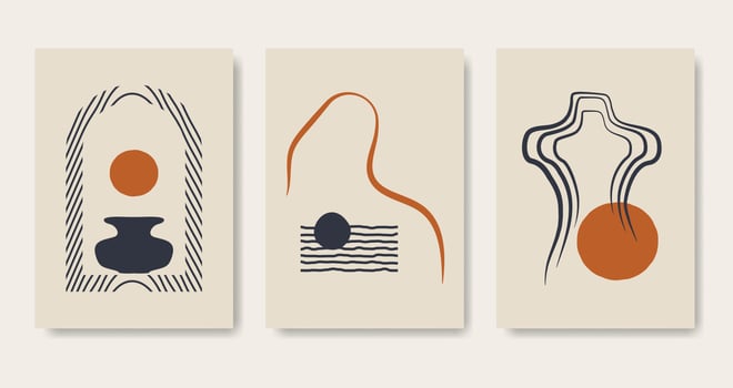 Creative minimalist linear abstract art poster set. Modern aesthetic illustrations. Bohemian style artistic design for wall decoration vector