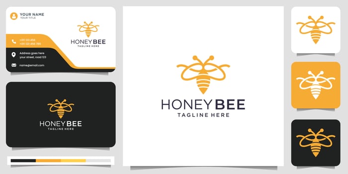 honey Bee animals logo vector. logo honey bee line style with business card template. vector