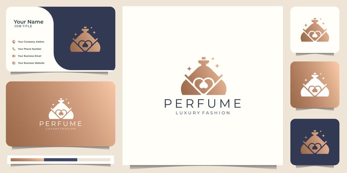 inspiration perfume logo template. bottles fragrance logotype with business card. vector
