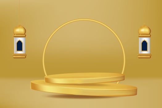 Islamic display podium decoration background with islamic ornament. Vector 3D Illustration