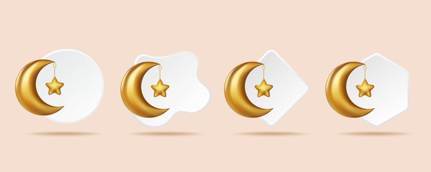 Realistic 3d Islamic crescent. Vector 3D Illustration