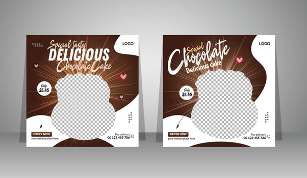 Social media delicious chocolate cake banner post vector