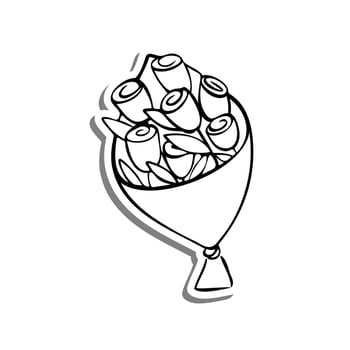 Doodle Line Bouquet of Roses on white silhouette and gray shadow. Vector illustration Valentine Theme for decoration or any design.