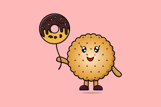 Cute cartoon Cookies floating with donuts balloon vector