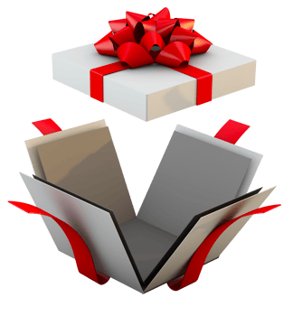 Open present box or gift box with red ribbons png