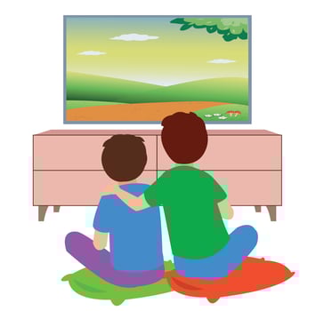Children Watching Television In A Room vector