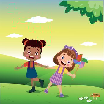 cute girl holding weather vane and her friend in nature vector