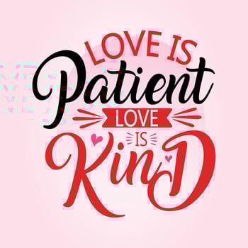 Happy Valentine's day beautiful vintage text, hand lettering Romantic quote postcard, card, invitation, banner template. Love is patient love is kind. vector