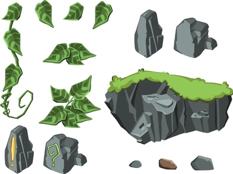 Set of rocks and leaves and clipart illustration vector