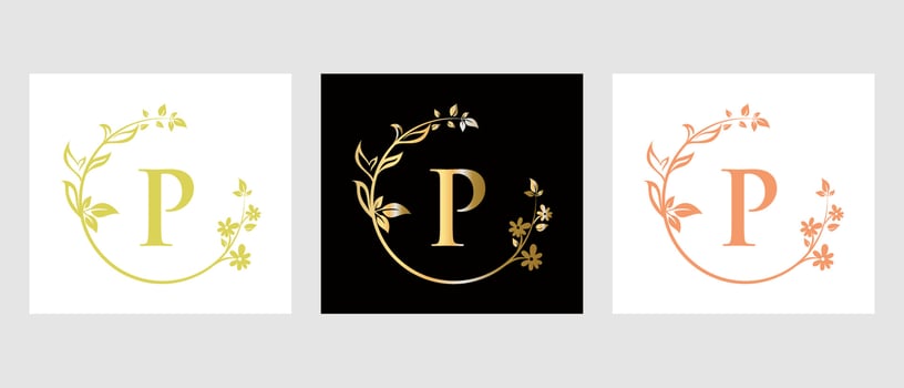 Letter P Beauty Logo for Decorative, Flower, Spa Template vector