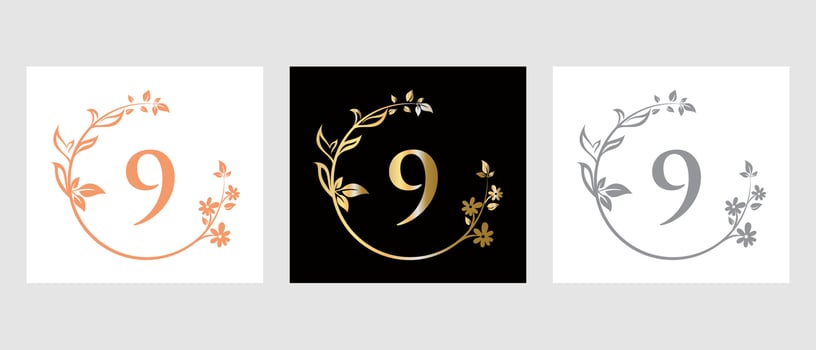 Letter 9 Beauty Logo for Decorative, Flower, Spa Template vector