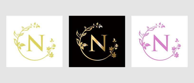 Letter N Beauty Logo for Decorative, Flower, Spa Template vector