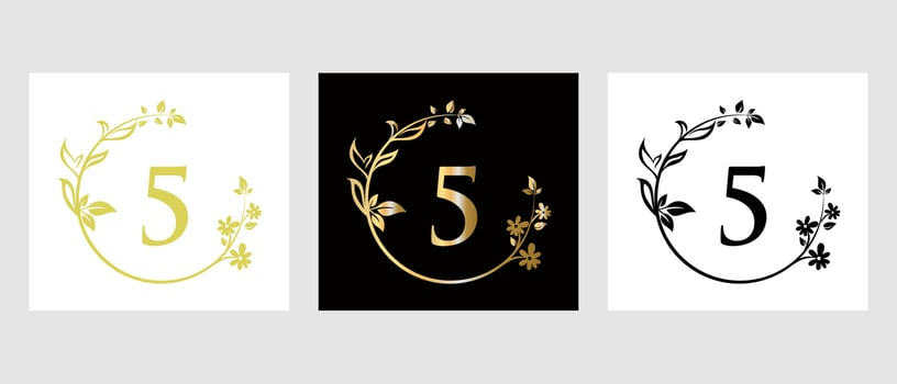 Letter 5 Beauty Logo for Decorative, Flower, Spa Template vector