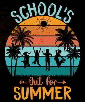 School's Out For Summer T-shirt design, Retro Vintage Sunset Summer T-shirt For Children's vector