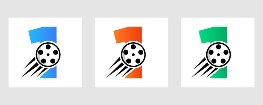 Letter 1 Film Logo Concept With Film Reel For Media Sign, Movie Director Symbol vector