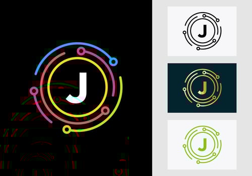 Letter J Technology Logo Design. Network Logo Symbol vector