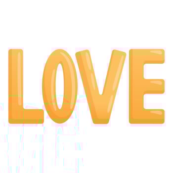 Cartoon inscription Love in yellow color. Vector isolated word.