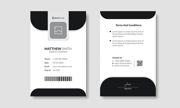 corporate Id card with black and white color. Office id card layout. Employee id card for your business. Modern simple neat and clean id card. vector