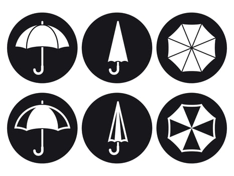 Vector umbrella icon set. White on a black background