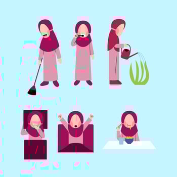 Set Of Hijab Kid Doing Daily Activity vector